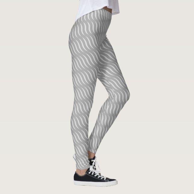 Wavy Magical Inclined Grey Lines Seamless Pattern Leggings (Right)