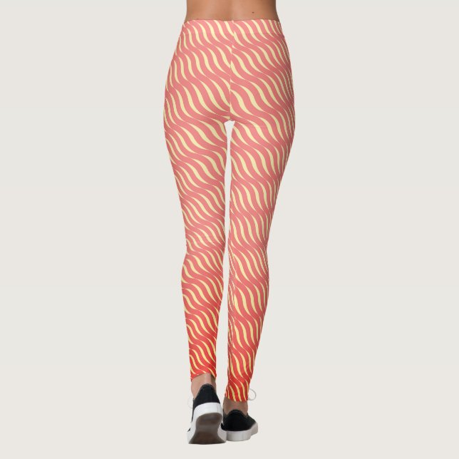 Wavy Magical Inclined Rose Lines Seamless Pattern Leggings (Back)