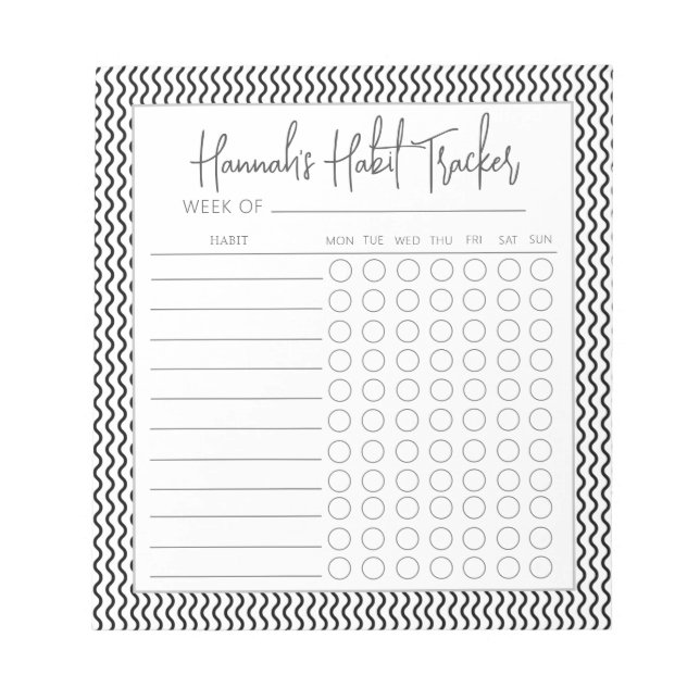 Wavy Minimal Script Habit Tracker Notepad (Front)