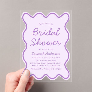 Wavy Modern Curvy Bold Light Purple Bridal Shower Acrylic Invitations