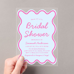 Wavy Modern Curvy Bold Pink and Blue Bridal Shower Acrylic Invitations