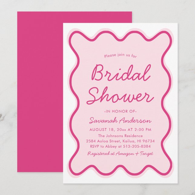 Wavy Modern Curvy Bold Pink and Red Bridal Shower Invitation (Front/Back)