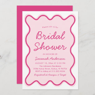 Wavy Modern Curvy Bold Pink and Red Bridal Shower Invitation