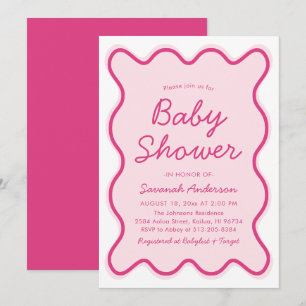 Wavy Modern Curvy Bold Retro Pink Baby Shower Invitation