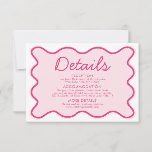 Wavy Modern Curvy Bold Retro Pink Wedding Details Invitation