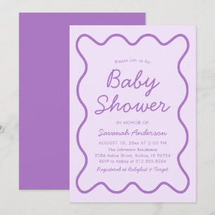 Wavy Modern Curvy Bold Retro Purple Baby Shower Invitation