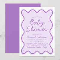 Wavy Modern Curvy Bold Retro Purple Baby Shower