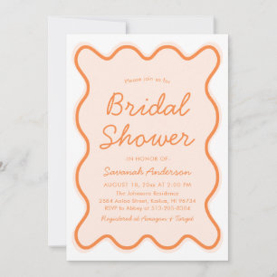 Wavy Modern Curvy Retro Peach Fuzz Bridal Shower Invitation