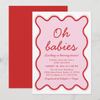 Wavy Modern Curvy Retro Pink and Red Baby Shower