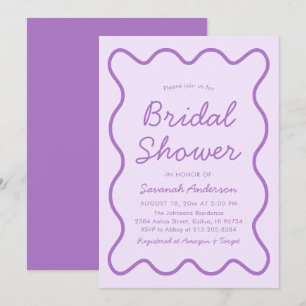 Wavy Modern Curvy Squiggle Purple Bridal Shower Invitation