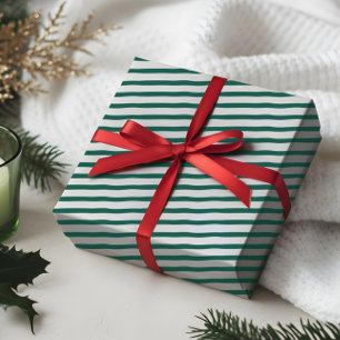 Wavy Modern Minimal Green & White Stripe Pattern Wrapping Paper