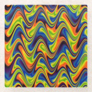 Wavy Multicolor Abstract Glass Coaster