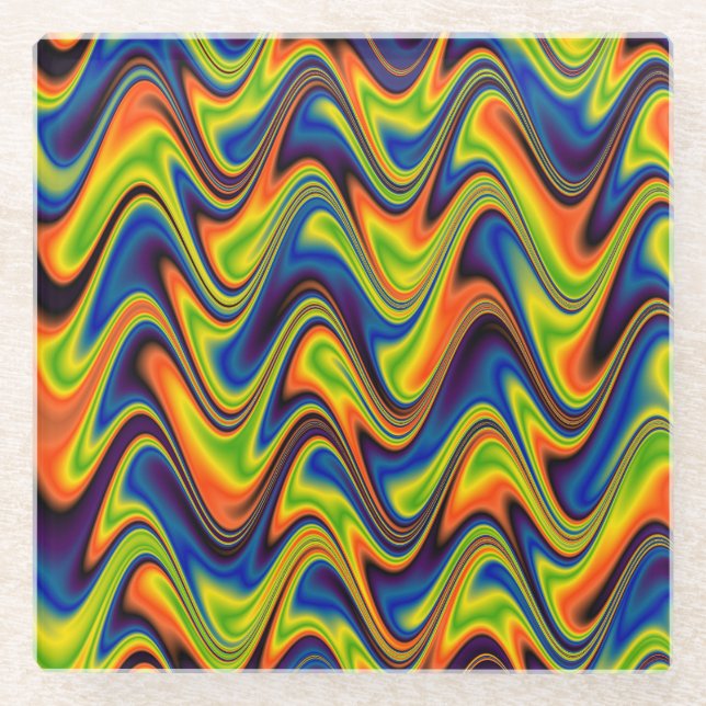 Wavy Multicolor Abstract Glass Coaster (Front)