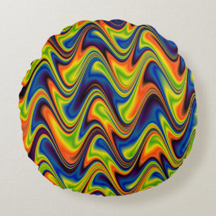 Wavy Multicolor Abstract Round Cushion