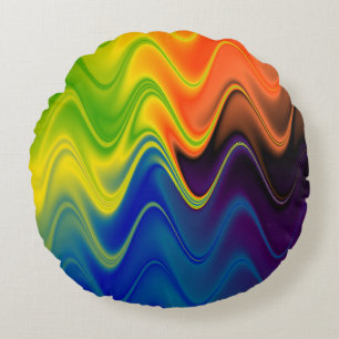 Wavy Multicolor Abstract Round Cushion