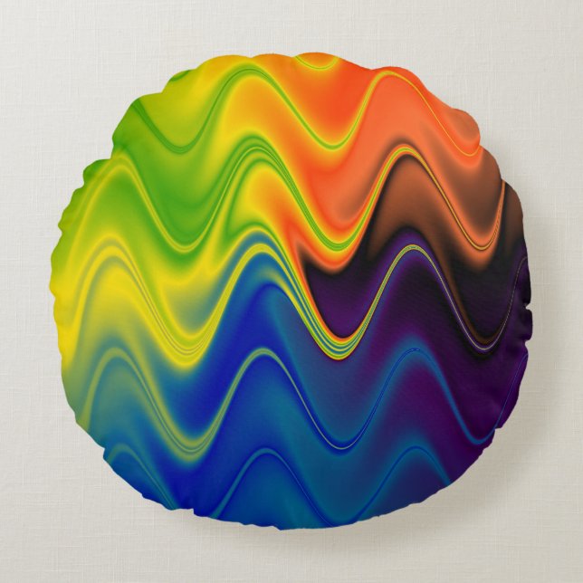 Wavy Multicolor Abstract Round Cushion (Front)