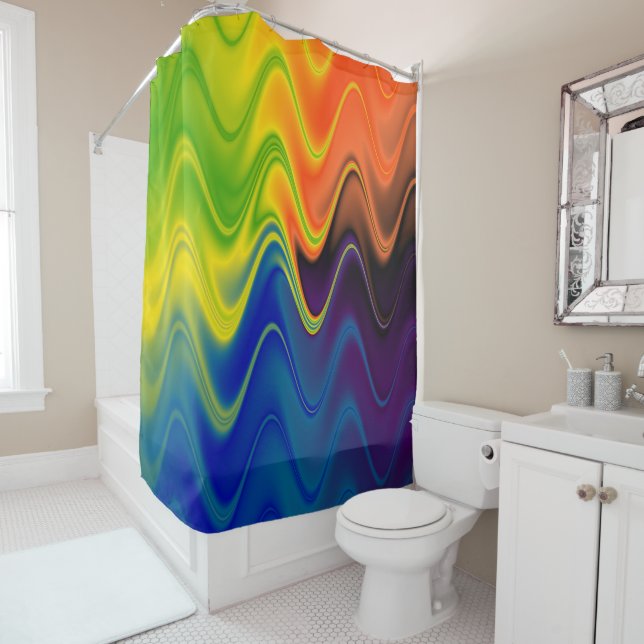 Wavy Multicolor Abstract Shower Curtain (In Situ)