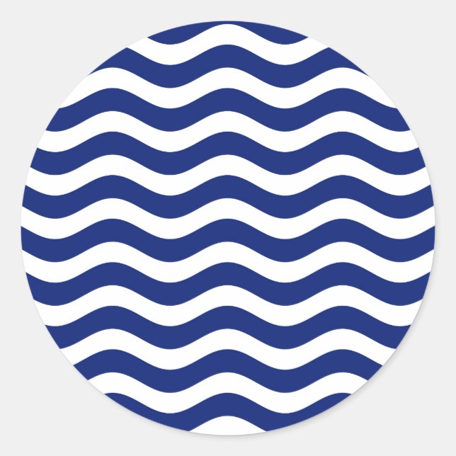 Wavy Navy Stripes decor Classic Round Sticker (Front)