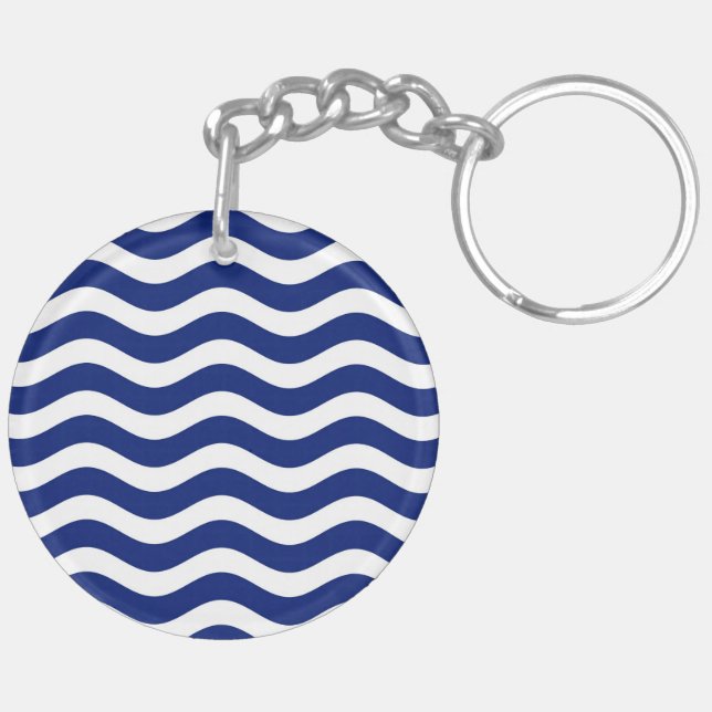 Wavy Navy Stripes decor Key Ring (Back Right)