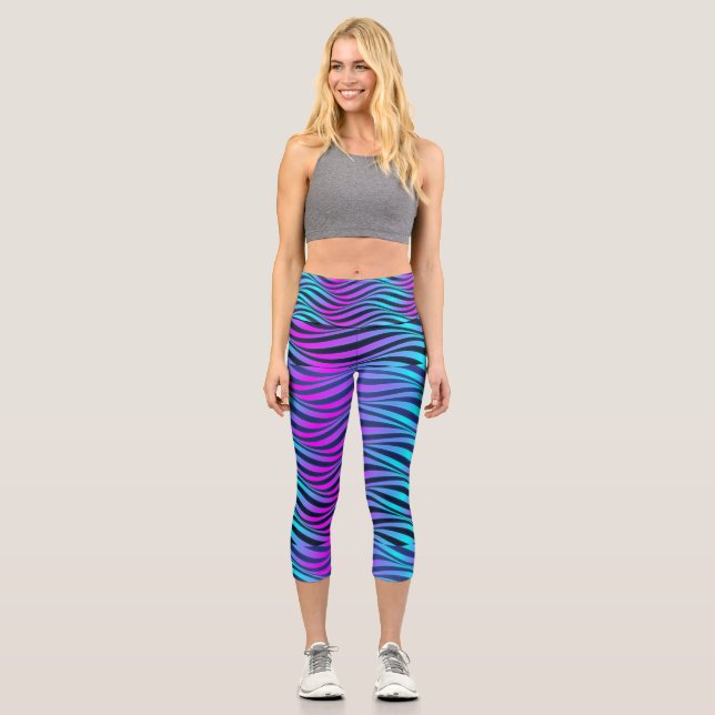 Wavy Neon Coloured Capri Leggings (Front)