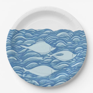 Wavy ocean and fishes paper plate