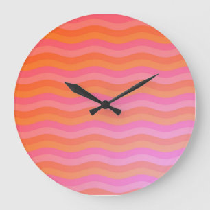 Wavy Orange and Pink Stripes Large Clock