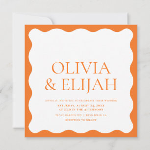 Wavy Orange Modern Typography Wedding Invitation
