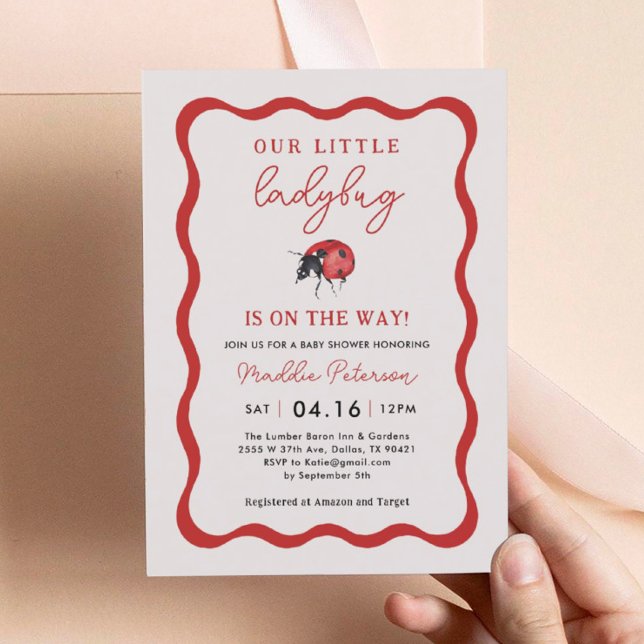 Wavy Our Little Ladybug Girl Baby Shower Invitation (Creator Uploaded)