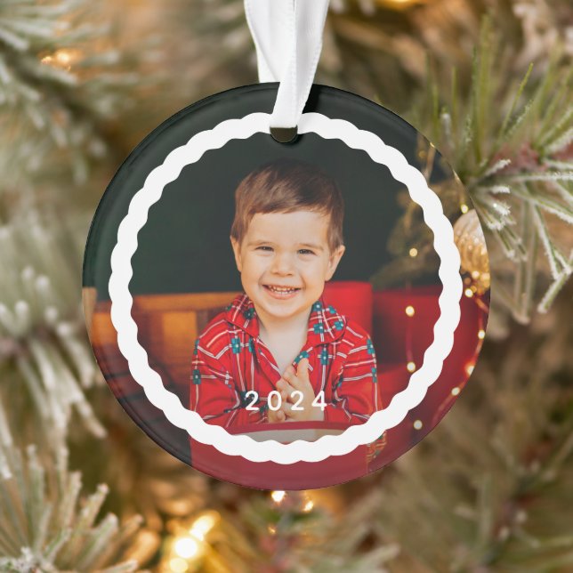 Wavy outline simple two photo holiday Christmas Ornament (Tree)