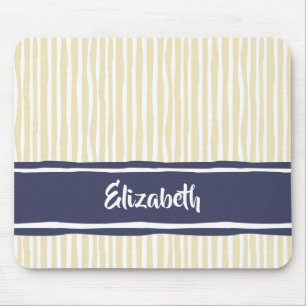 Wavy Painterly Stripes Navy and Cream With Name Mouse Mat