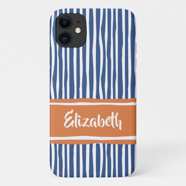 Wavy Painterly Stripes Orange and Blue With Name Case-Mate iPhone Case (Back)
