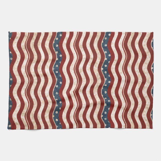 Wavy Patriotic Pattern Kitchen Towel (Horizontal)