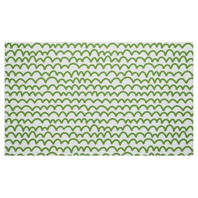 Wavy Pattern - Avocado Green on White Fabric (Fat Quarter)