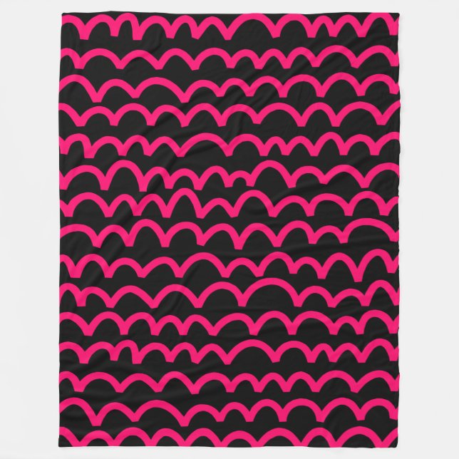 Wavy Pattern - Neon Red on White Fleece Blanket (Front)
