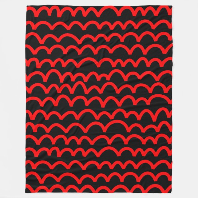 Wavy Pattern - Red on Black Fleece Blanket (Front)