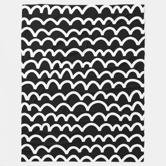 Wavy Pattern - White on Black Fleece Blanket (Front)