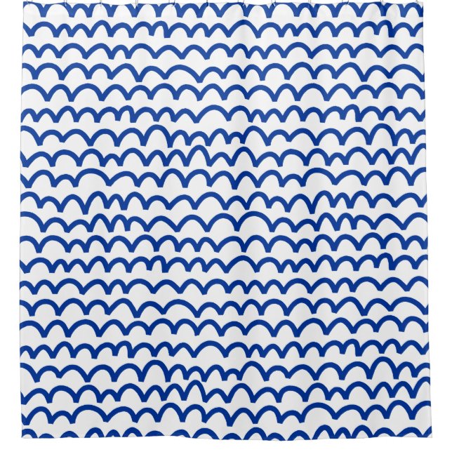 Wavy Pattern - White on Navy Blue Shower Curtain (Front)