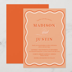 Wavy Peach Orange Wedding Invitation
