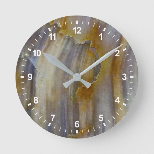 Wavy Petrified Wood Round Clock (Front)
