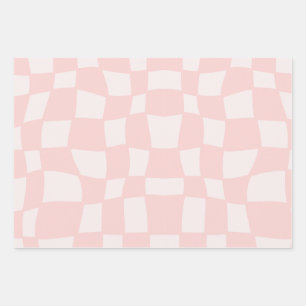 Wavy Pink And Purple Chequered Pattern  Wrapping Paper Sheet