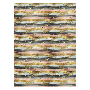 Wavy Pink & Black Stripes with Gold Glitter Tablecloth