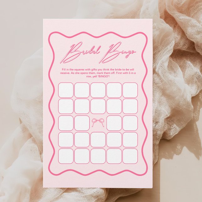 Wavy Pink Bow Bridal Shower Bingo Game (Creator Uploaded)