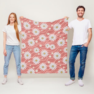 Wavy Pink Daisies Fleece Blanket