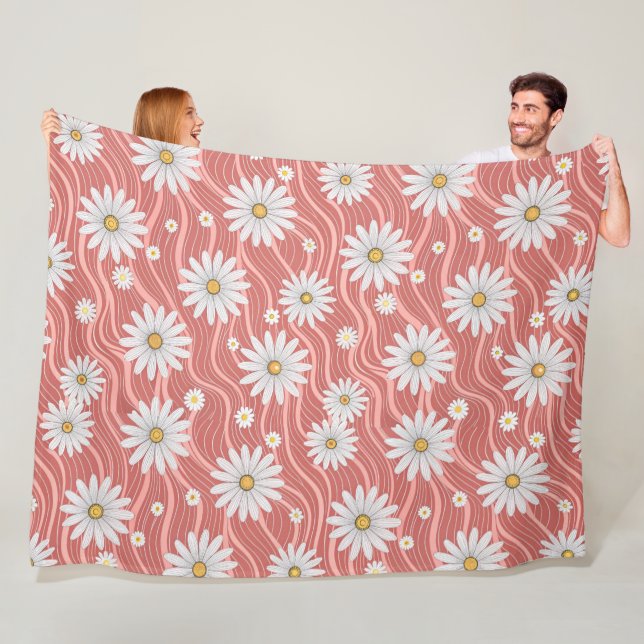 Wavy Pink Daisies Fleece Blanket (In Situ)