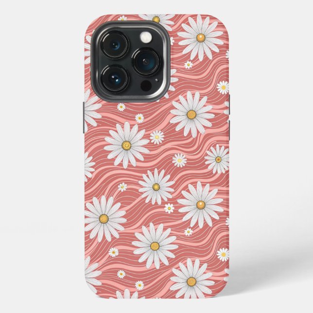 Wavy Pink Daisies iPhone Case (Back)