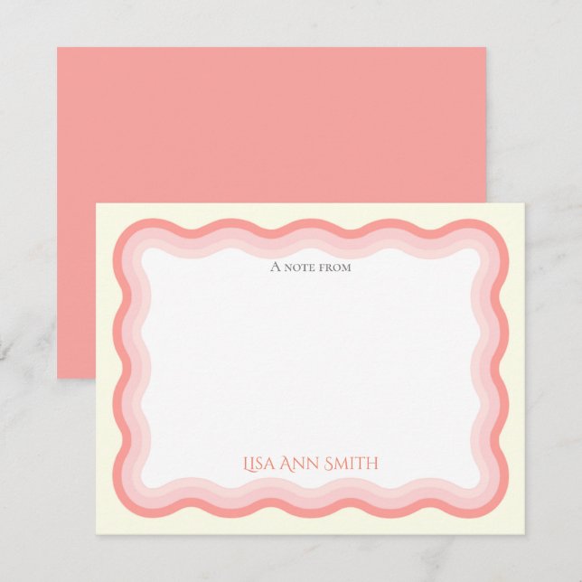 Wavy Pink Lines Girls Personalised Flat Card (Front/Back)
