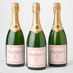 Wavy Pink Pastel Handwriting Retro Bridal Shower Sparkling Wine Label
