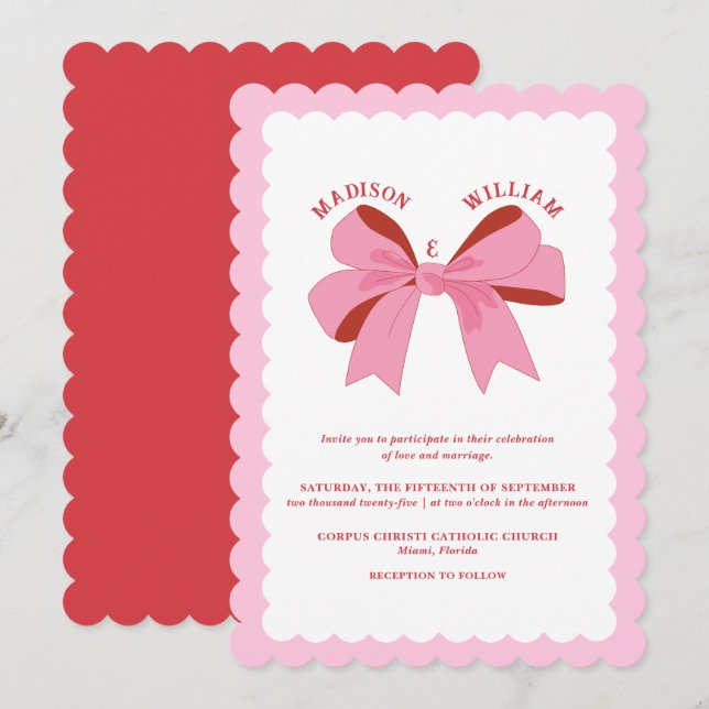 Wavy Pink Red Wedding Invitation (Front/Back)