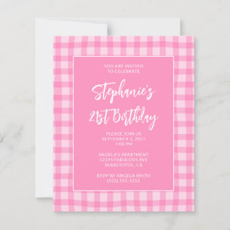 Wavy Pink Summer Gingham Bold 21st Birthday