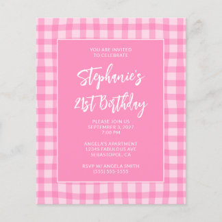 Wavy Pink Summer Gingham Bold 21st Birthday Flyer